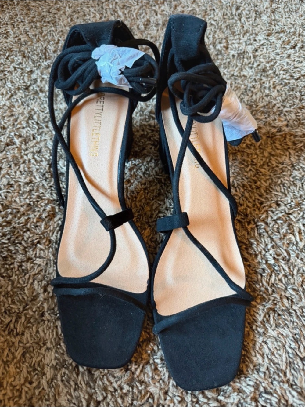PrettyLittleThing Black Lace-Up Strappy Heeled Sandals